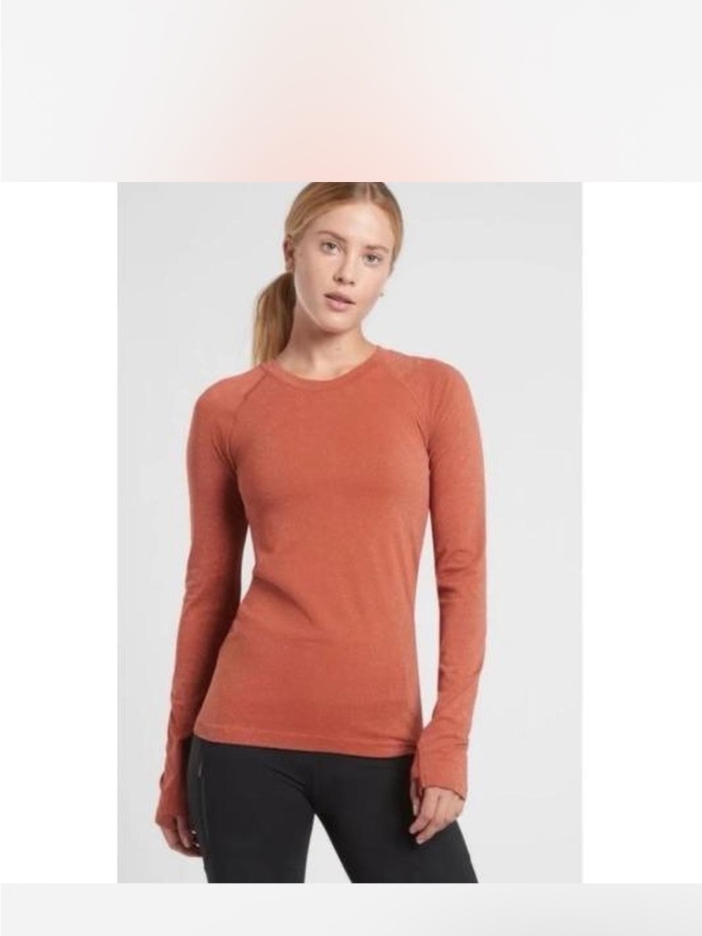 Athleta sparkly burnt orange Women’s Long-Sleeve Crewneck performance Top 6